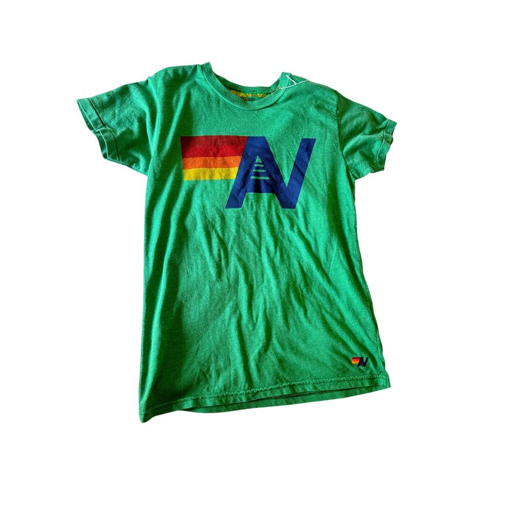 Aviator Nation Green Rainbow 'A' Logo Tee